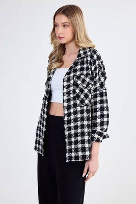 Kapak Cepli Desenli Oversize Gömlek - 30