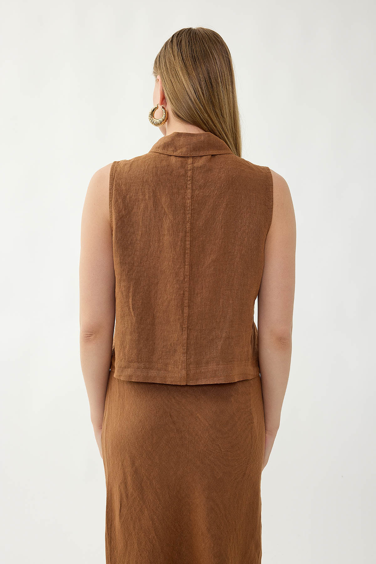 %100 Keten Kapak Cepli Düğmeli Gömlek - Thumbnail