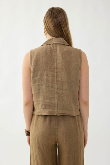 %100 Keten Kapak Cepli Düğmeli Gömlek - 22