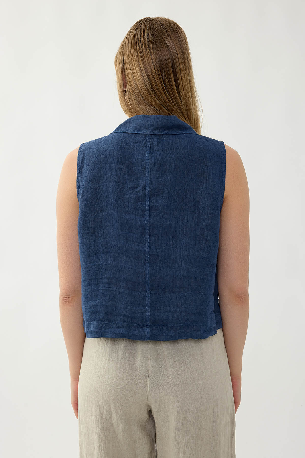 %100 Keten Kapak Cepli Düğmeli Gömlek - Thumbnail