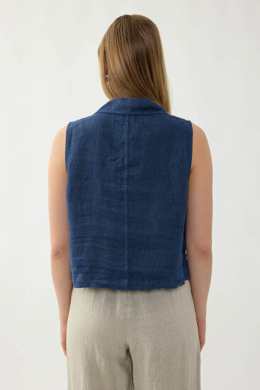 %100 Keten Kapak Cepli Düğmeli Gömlek - 34