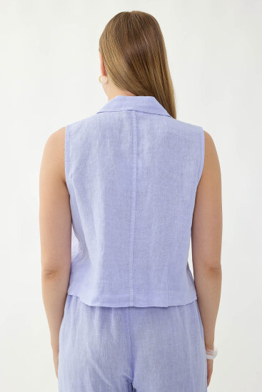 %100 Keten Kapak Cepli Düğmeli Gömlek - 8