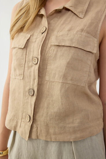 %100 Keten Kapak Cepli Düğmeli Gömlek - 39