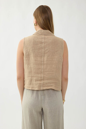 %100 Keten Kapak Cepli Düğmeli Gömlek - 40