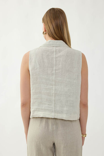 %100 Keten Kapak Cepli Düğmeli Gömlek - 44