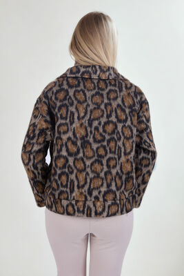 Kapak Cepli Fermuarlı Leopar Desen Ceket - Thumbnail (4)