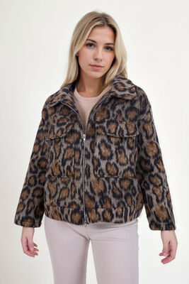 Kapak Cepli Fermuarlı Leopar Desen Ceket - Thumbnail (5)