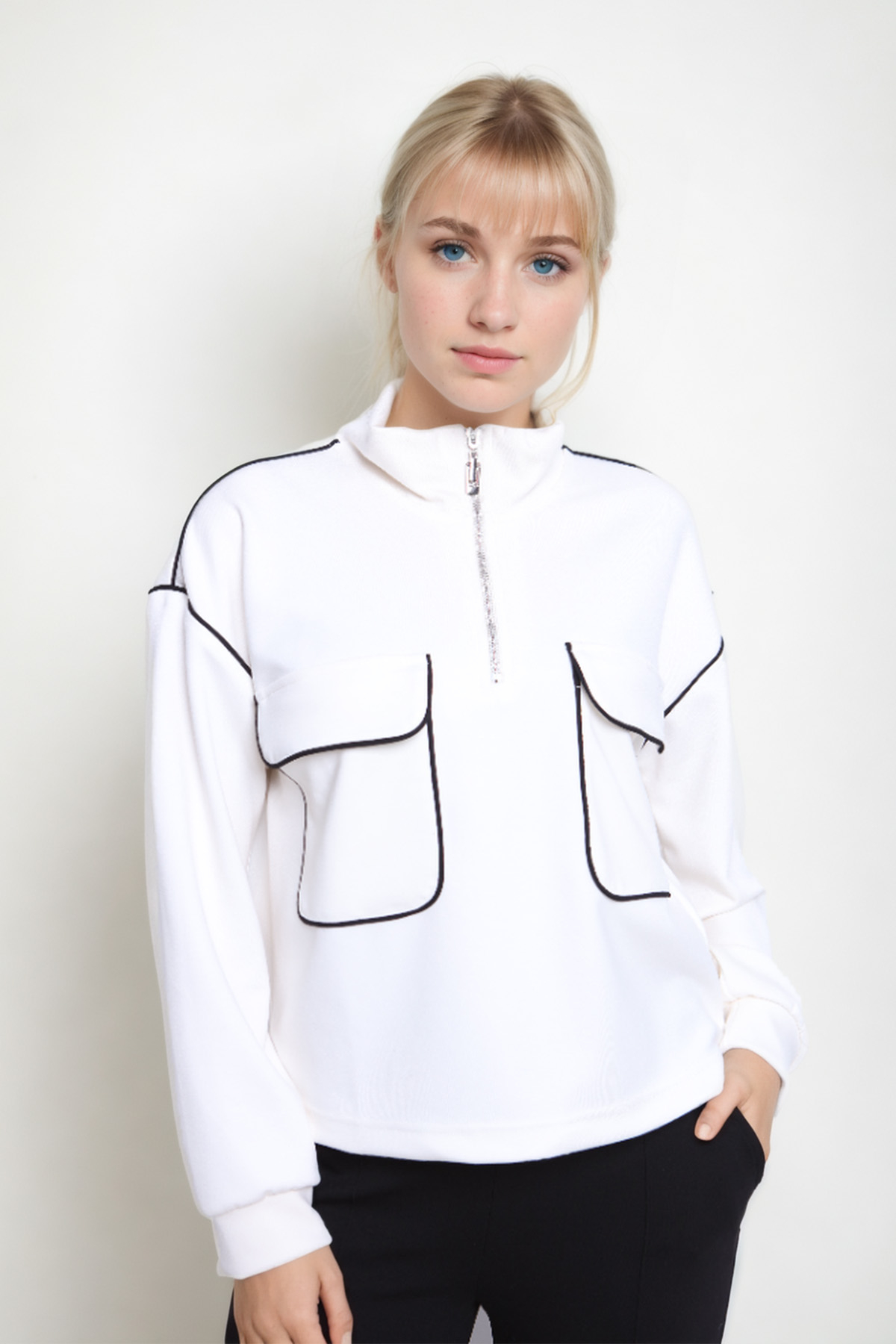 Kapak Cepli Fermuarlı Sweat - Thumbnail