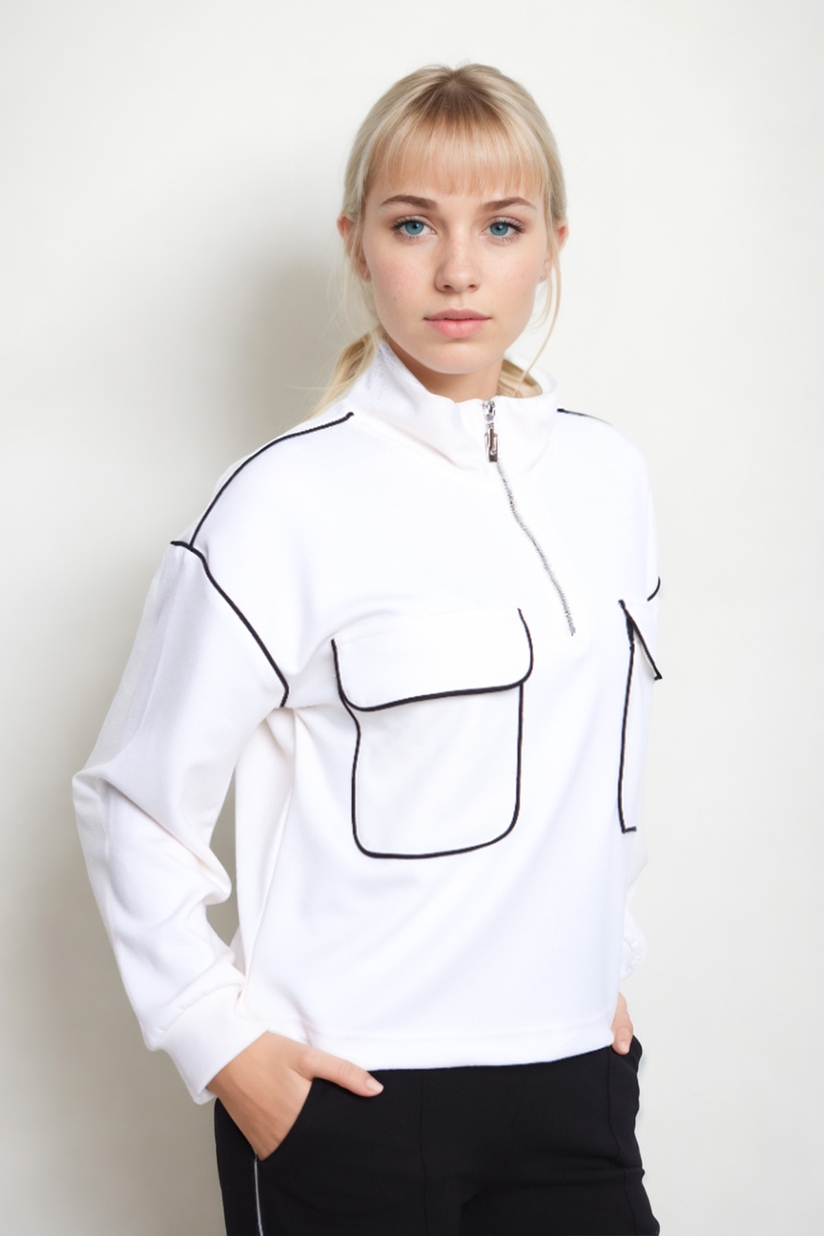 Kapak Cepli Fermuarlı Sweat - Thumbnail