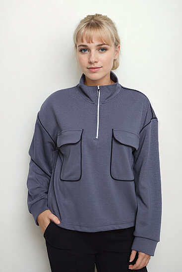 Kapak Cepli Fermuarlı Sweat - 7