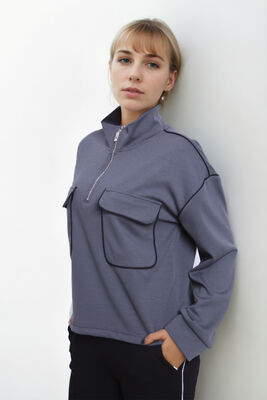 Kapak Cepli Fermuarlı Sweat - Thumbnail (8)