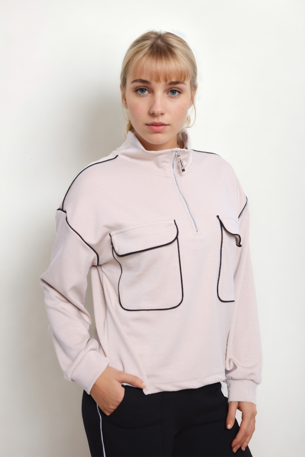 Kapak Cepli Fermuarlı Sweat - Thumbnail