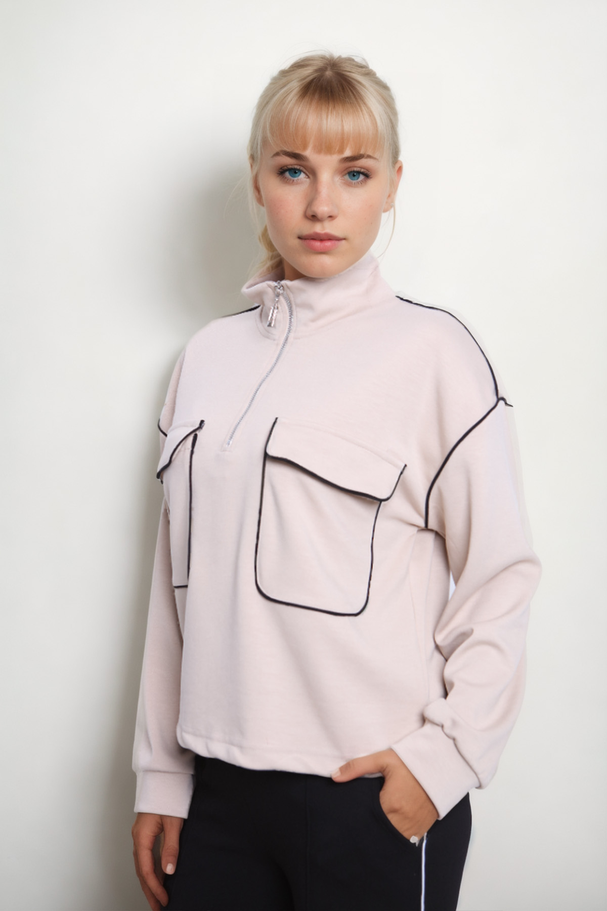 Kapak Cepli Fermuarlı Sweat - Thumbnail