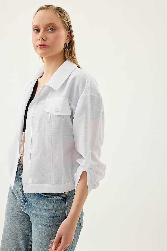 Kapak Cepli Kol Detaylı Crop Gömlek - 3