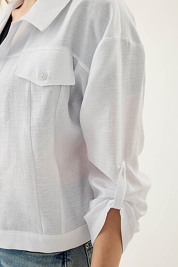 Kapak Cepli Kol Detaylı Crop Gömlek - 7