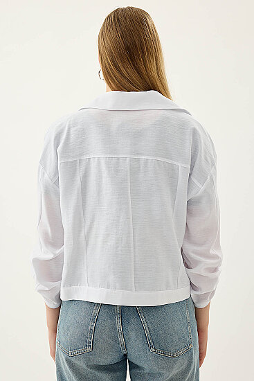 Kapak Cepli Kol Detaylı Crop Gömlek - 4