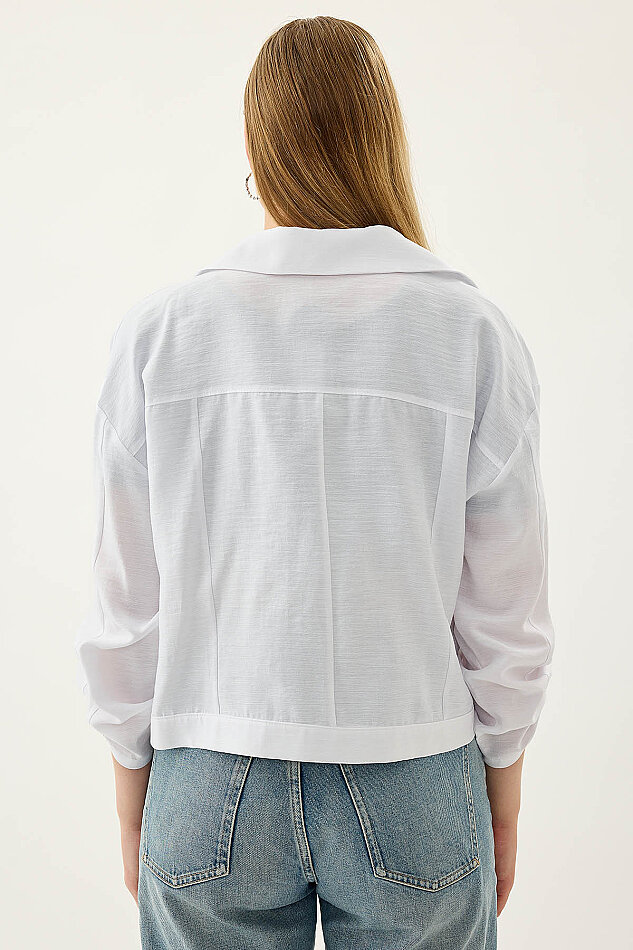 Kapak Cepli Kol Detaylı Crop Gömlek - 4