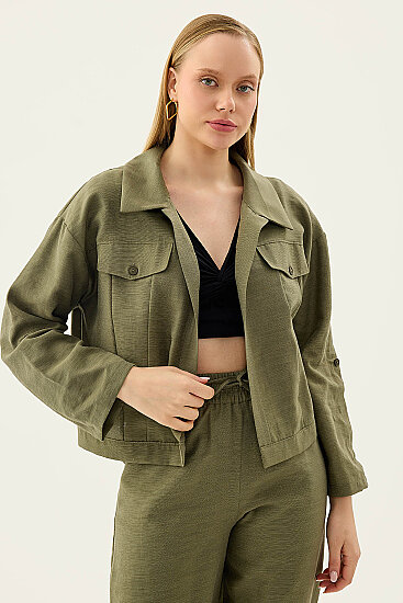 Kapak Cepli Kol Detaylı Crop Gömlek - 8