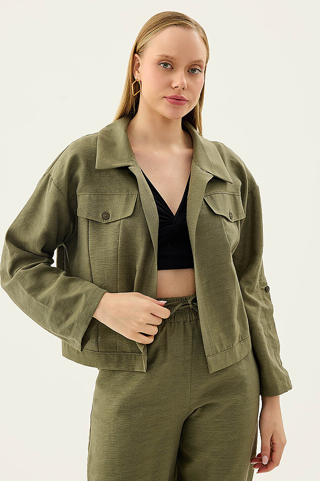 Kapak Cepli Kol Detaylı Crop Gömlek - 8