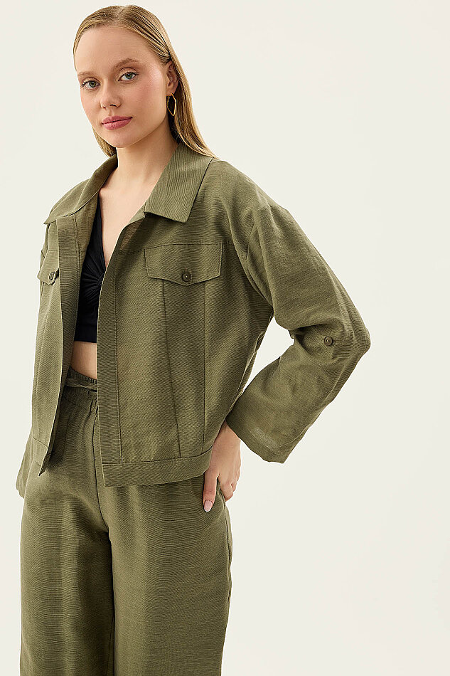 Kapak Cepli Kol Detaylı Crop Gömlek - 10