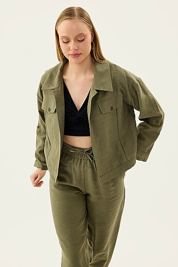 Kapak Cepli Kol Detaylı Crop Gömlek - 12