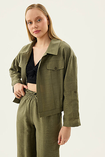 Kapak Cepli Kol Detaylı Crop Gömlek - 13