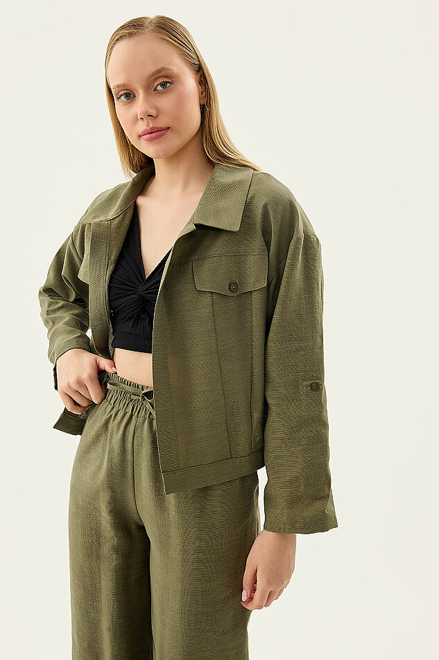 Kapak Cepli Kol Detaylı Crop Gömlek - 13