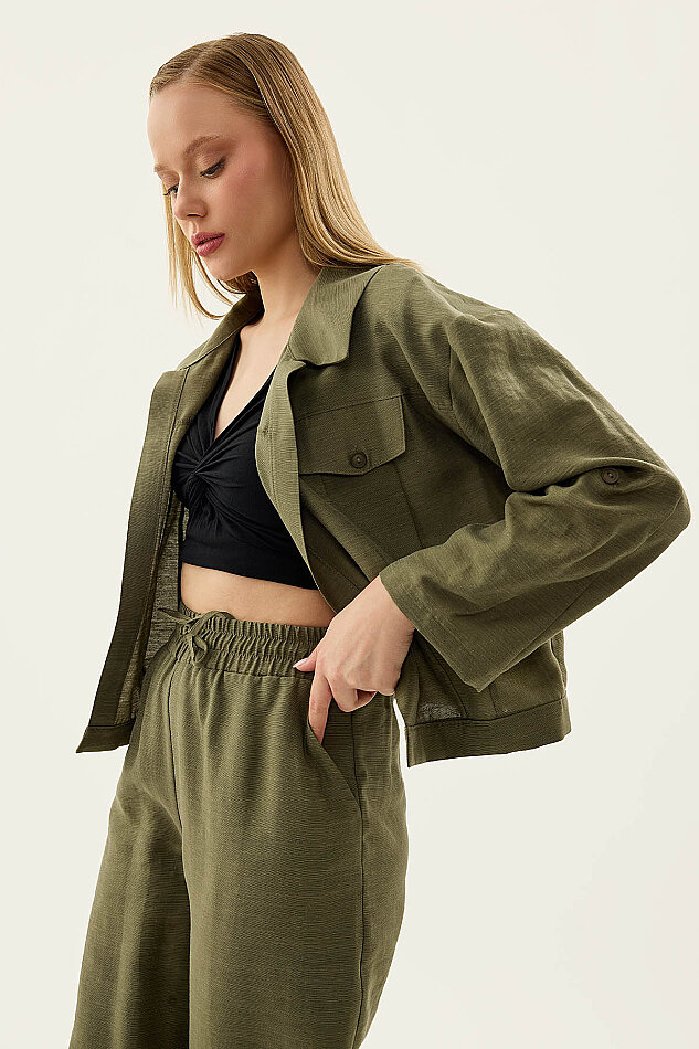 Kapak Cepli Kol Detaylı Crop Gömlek - 14