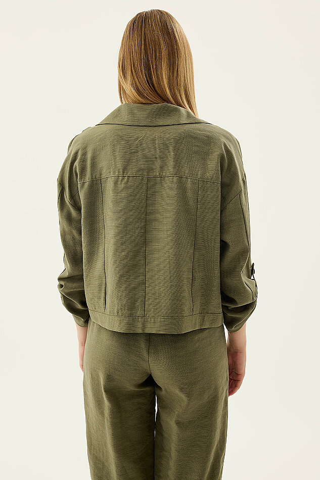 Kapak Cepli Kol Detaylı Crop Gömlek - 11