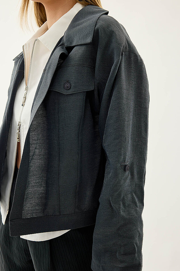 Kapak Cepli Kol Detaylı Crop Gömlek - 19