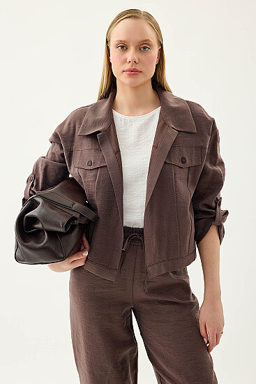 Kapak Cepli Kol Detaylı Crop Gömlek - 21