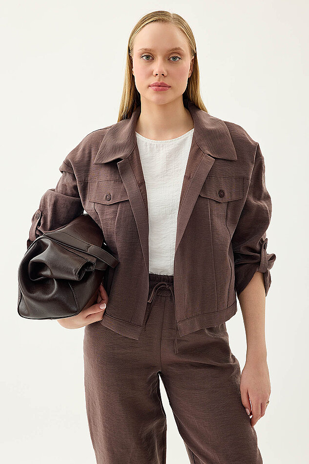 Kapak Cepli Kol Detaylı Crop Gömlek - 21