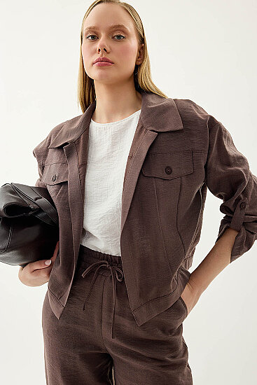 Kapak Cepli Kol Detaylı Crop Gömlek - 23