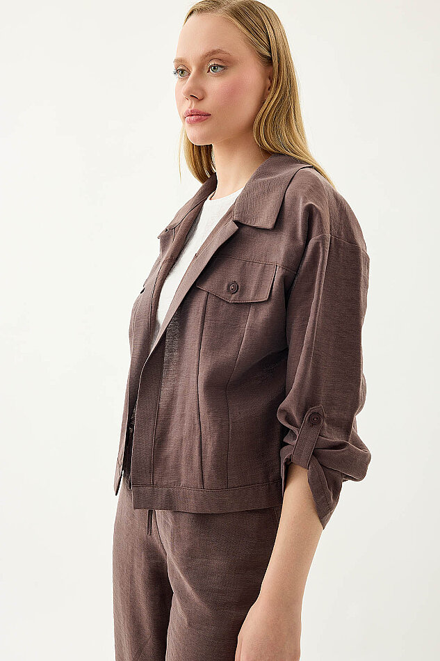 Kapak Cepli Kol Detaylı Crop Gömlek - 26