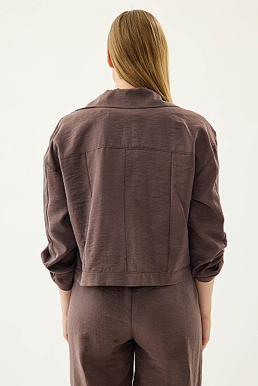 Kapak Cepli Kol Detaylı Crop Gömlek - 24