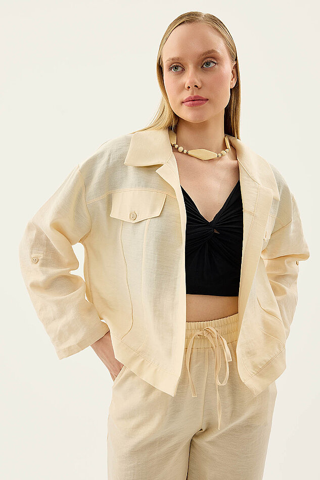 Kapak Cepli Kol Detaylı Crop Gömlek - 28