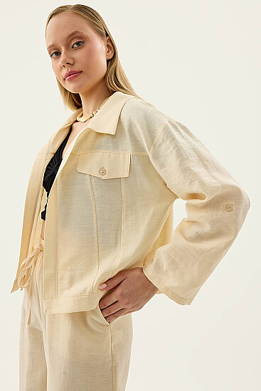 Kapak Cepli Kol Detaylı Crop Gömlek - 29