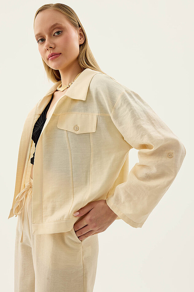 Kapak Cepli Kol Detaylı Crop Gömlek - 29