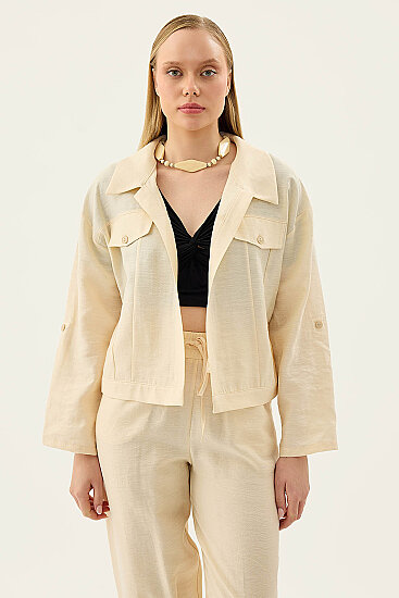 Kapak Cepli Kol Detaylı Crop Gömlek - 27