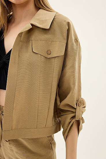 Kapak Cepli Kol Detaylı Crop Gömlek - 35