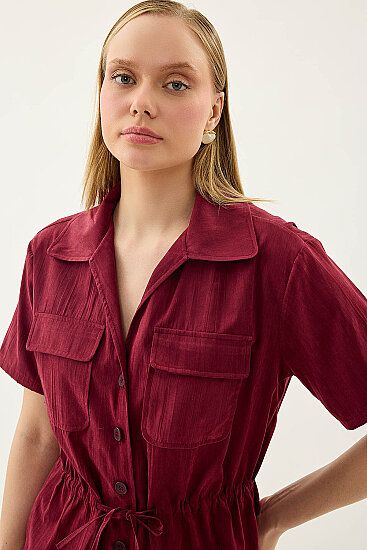 Kapak Cepli Önü Büzgülü Kısa Kol Bluz - 4