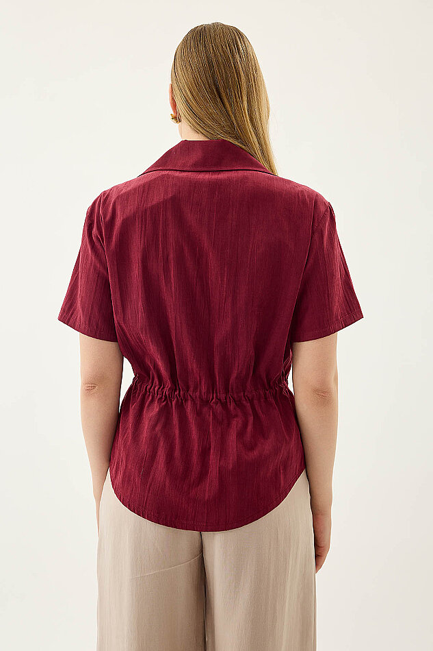 Kapak Cepli Önü Büzgülü Kısa Kol Bluz - 5