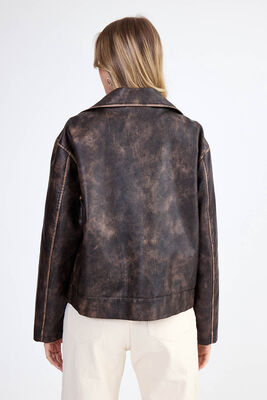 Kapak Cepli Suni Deri Biker Ceket - Thumbnail (13)