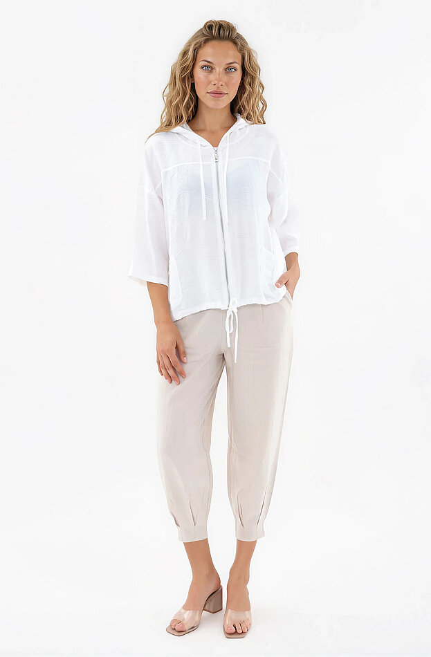 Kapüşonlu Beli Büzgülü Desenli Ceket - 2