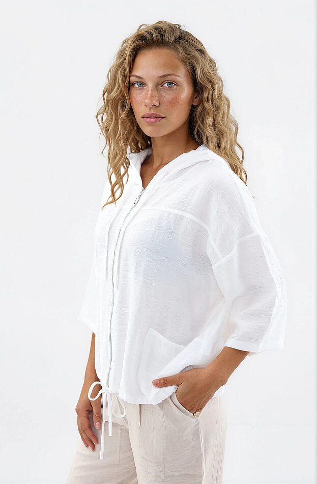 Kapüşonlu Beli Büzgülü Desenli Ceket - 3