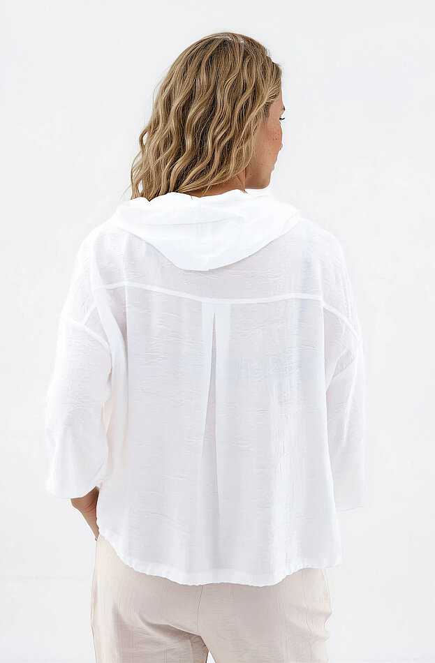 Kapüşonlu Beli Büzgülü Desenli Ceket - 4