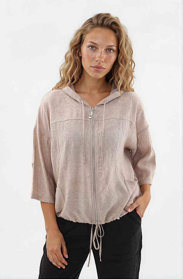 Kapüşonlu Beli Büzgülü Desenli Ceket - 5