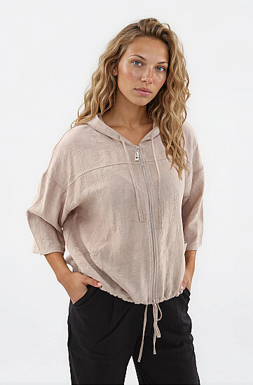 Kapüşonlu Beli Büzgülü Desenli Ceket - 7