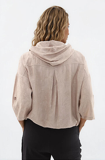 Kapüşonlu Beli Büzgülü Desenli Ceket - 8