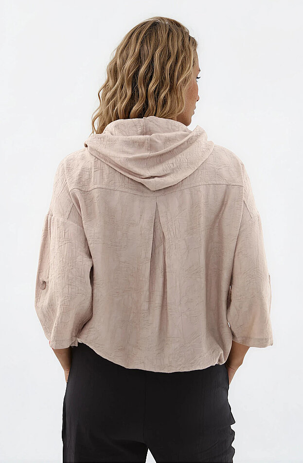 Kapüşonlu Beli Büzgülü Desenli Ceket - 8